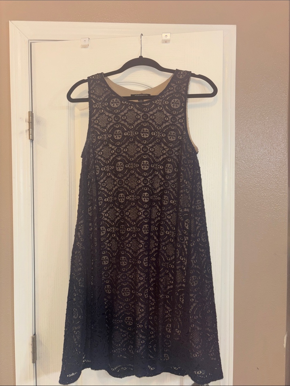 Sharagano NAVY Lace Overlay Mini Dress